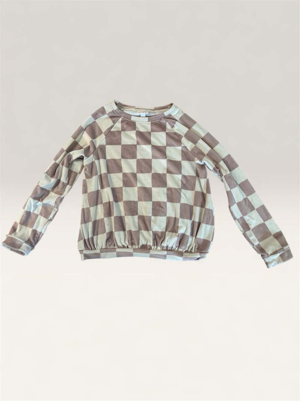 Cat & Jack Sweatshirt Size XL 14/16 Pink Brown Checkered Velour